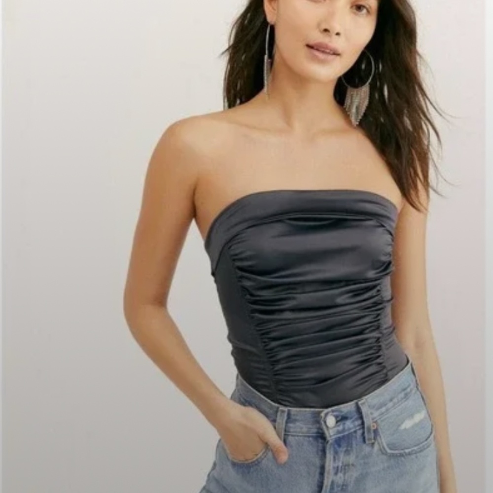 Intimately Free People Gray/Navy Ruched Satin Tube Top